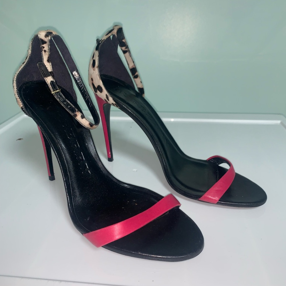 BURBERRY PRORSUM LEOPARD PRINT LEATHER SANDALS PUMPS SZ 40